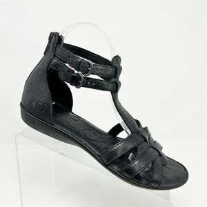 Born Gladiator Sandals Black Leather Ankle Strap Size 8 Casual Back Zipper